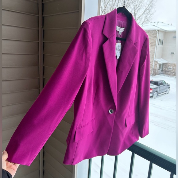 🆕🌸 Kasper Cerise Magenta One-Button Tailored Blazer Jacket Size 14W Office Work - Picture 5 of 16